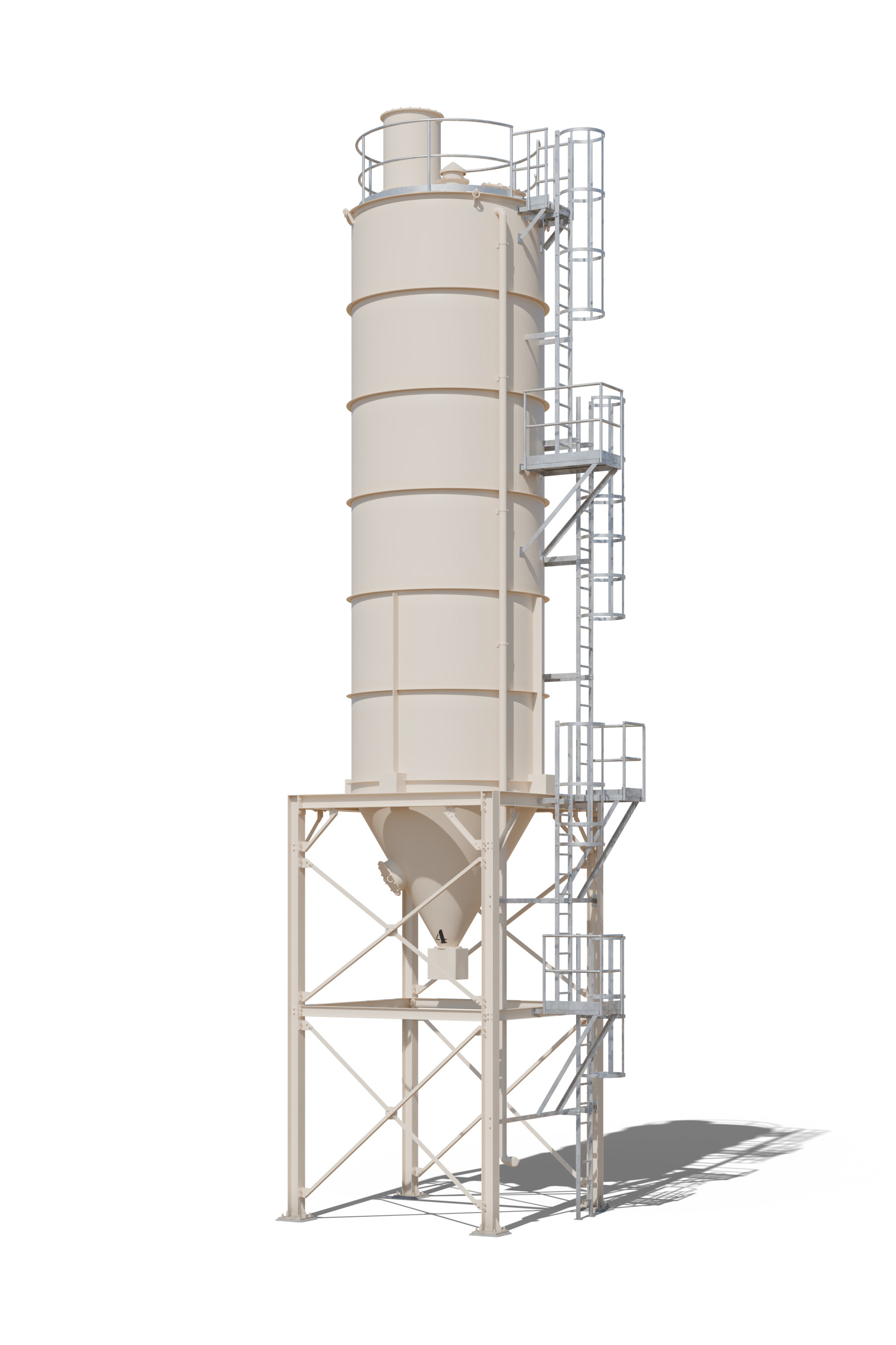 Le même silo après finition : peinture ivoire clair, RAL 1015.