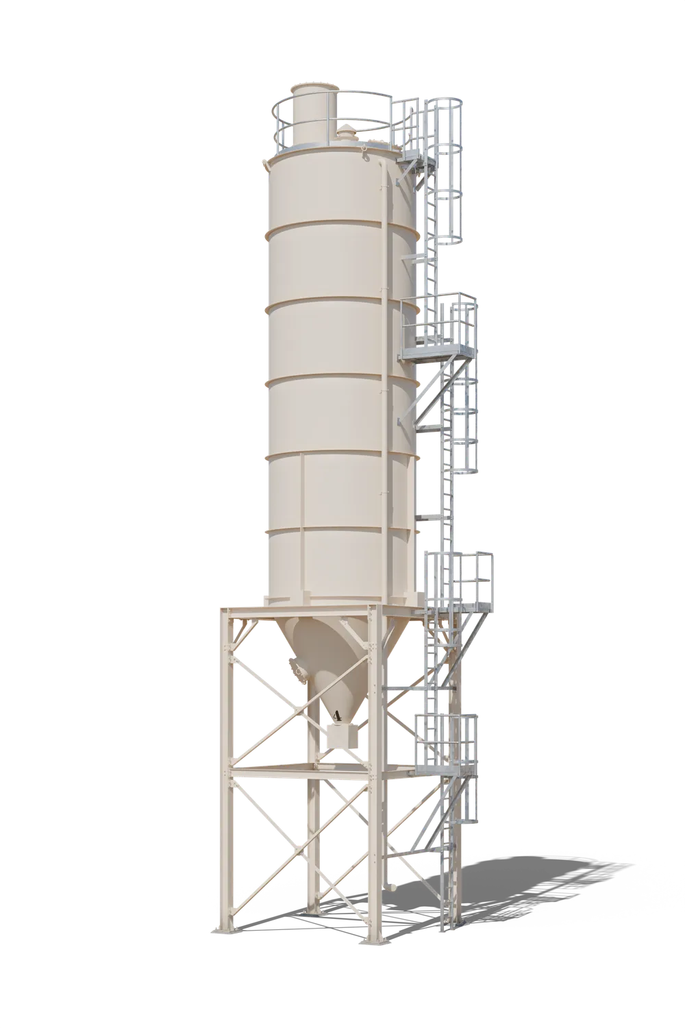 Le même silo après finition : peinture ivoire clair, RAL 1015.