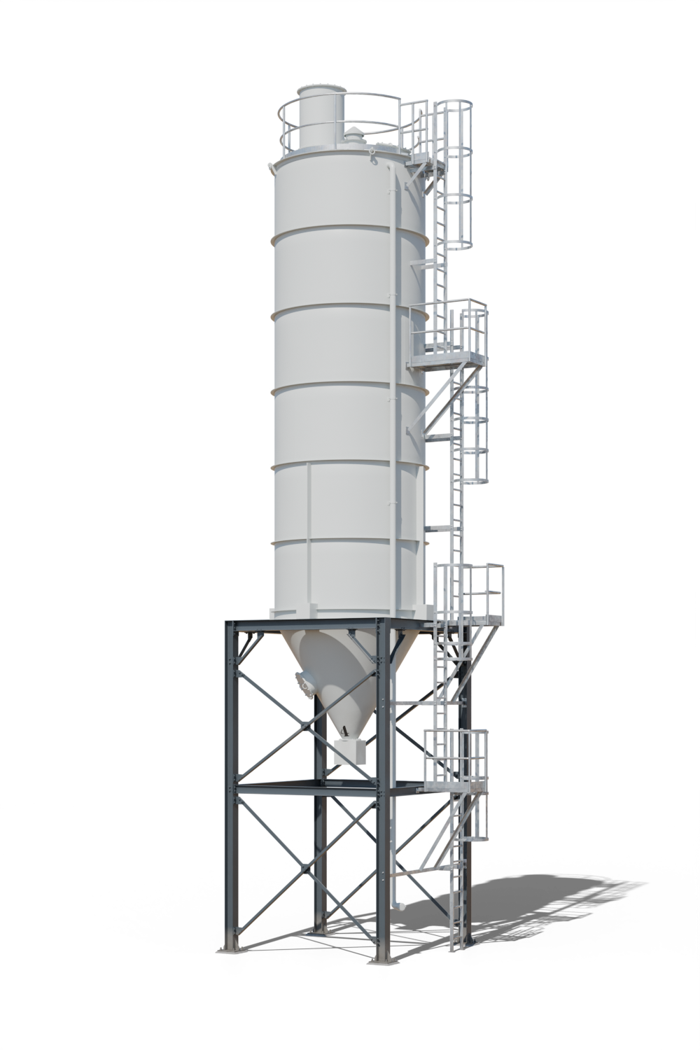 Le silo en gris clair, RAL 7035, sur une charpente gris anthracite, RAL 7016.