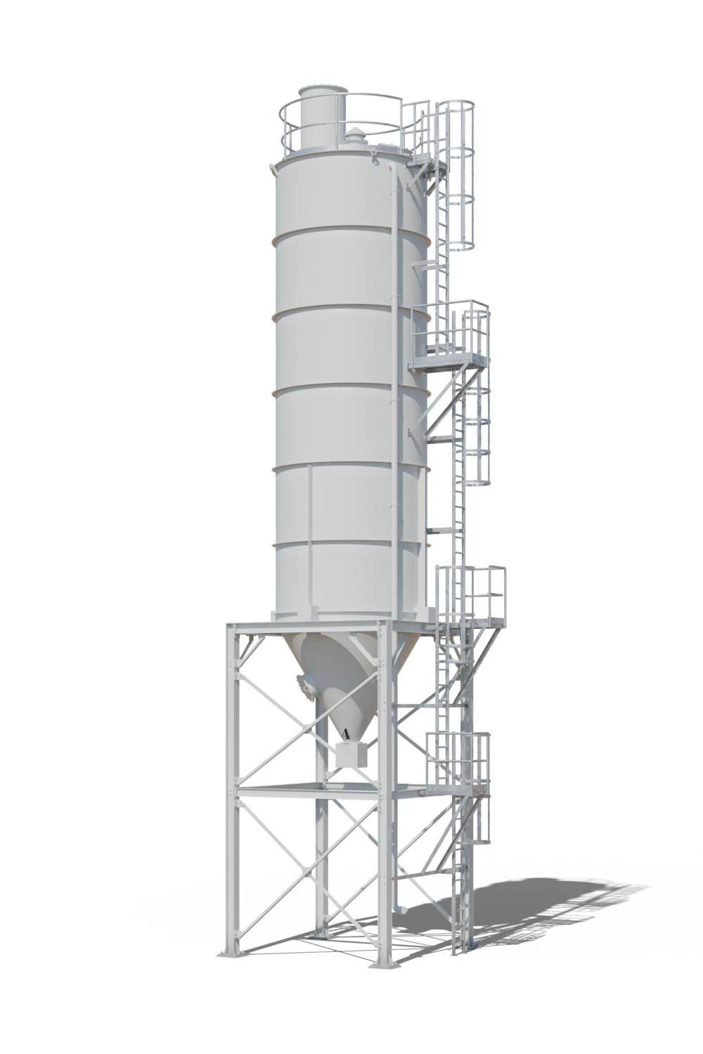 Le silo et sa charpente en gris clair, RAL 7035.