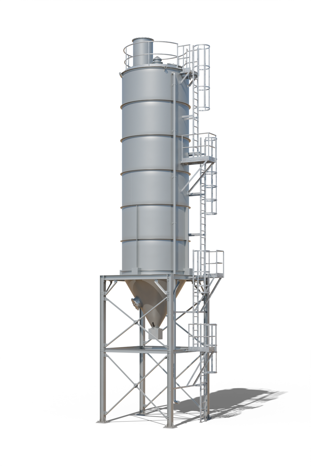 Le silo et sa charpente en aluminium blanc, RAL 9006.