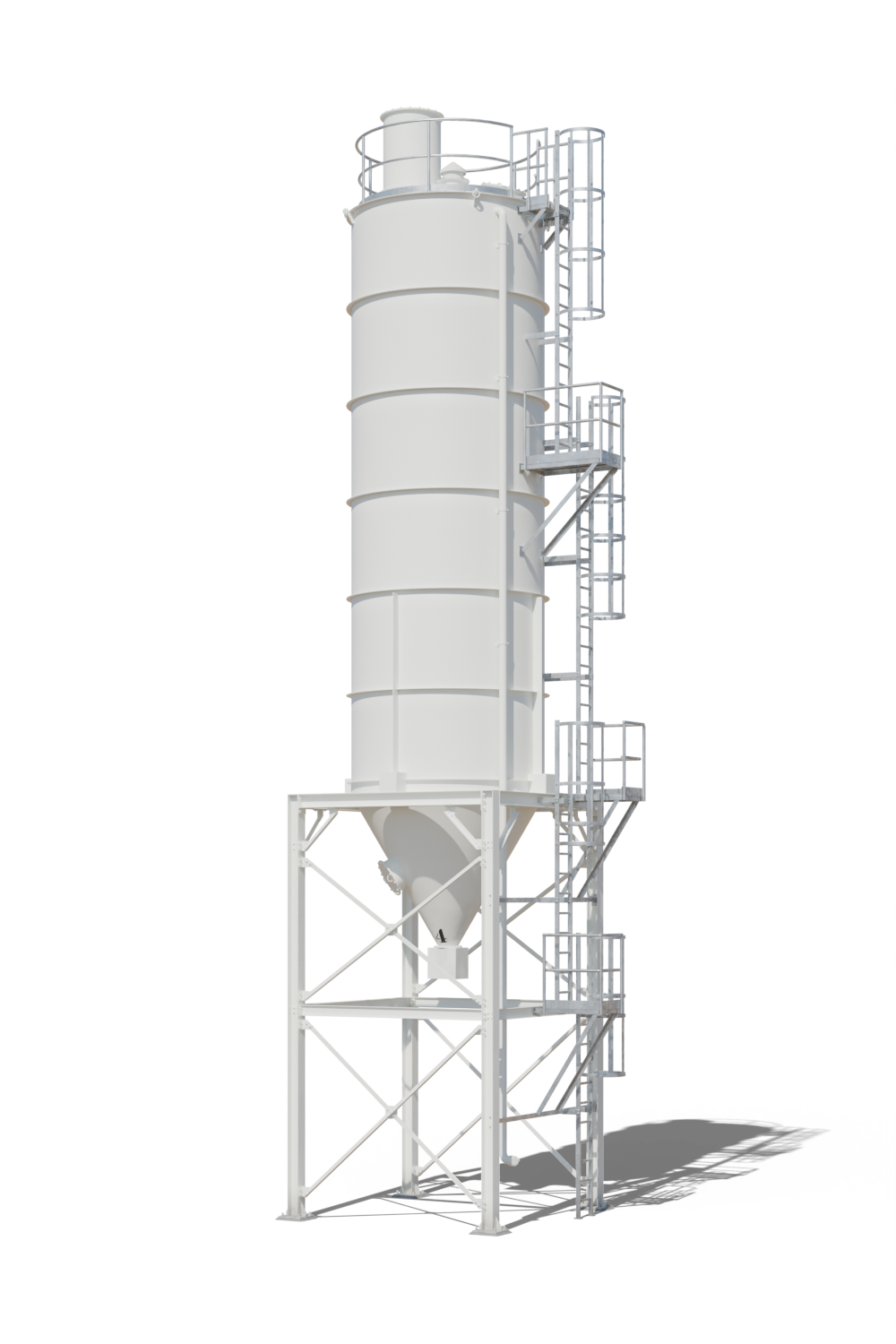 Le silo et sa charpente en blanc pur, RAL 9010.